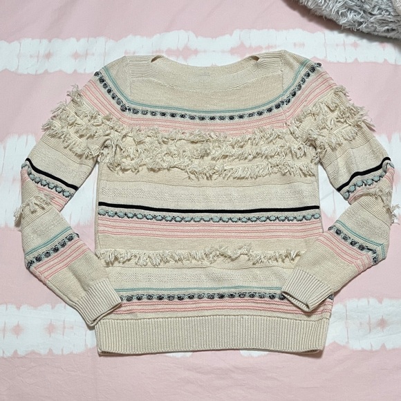 LOFT Sweaters - Women's Loft Cotton Multicolor Fringed Sweater size S